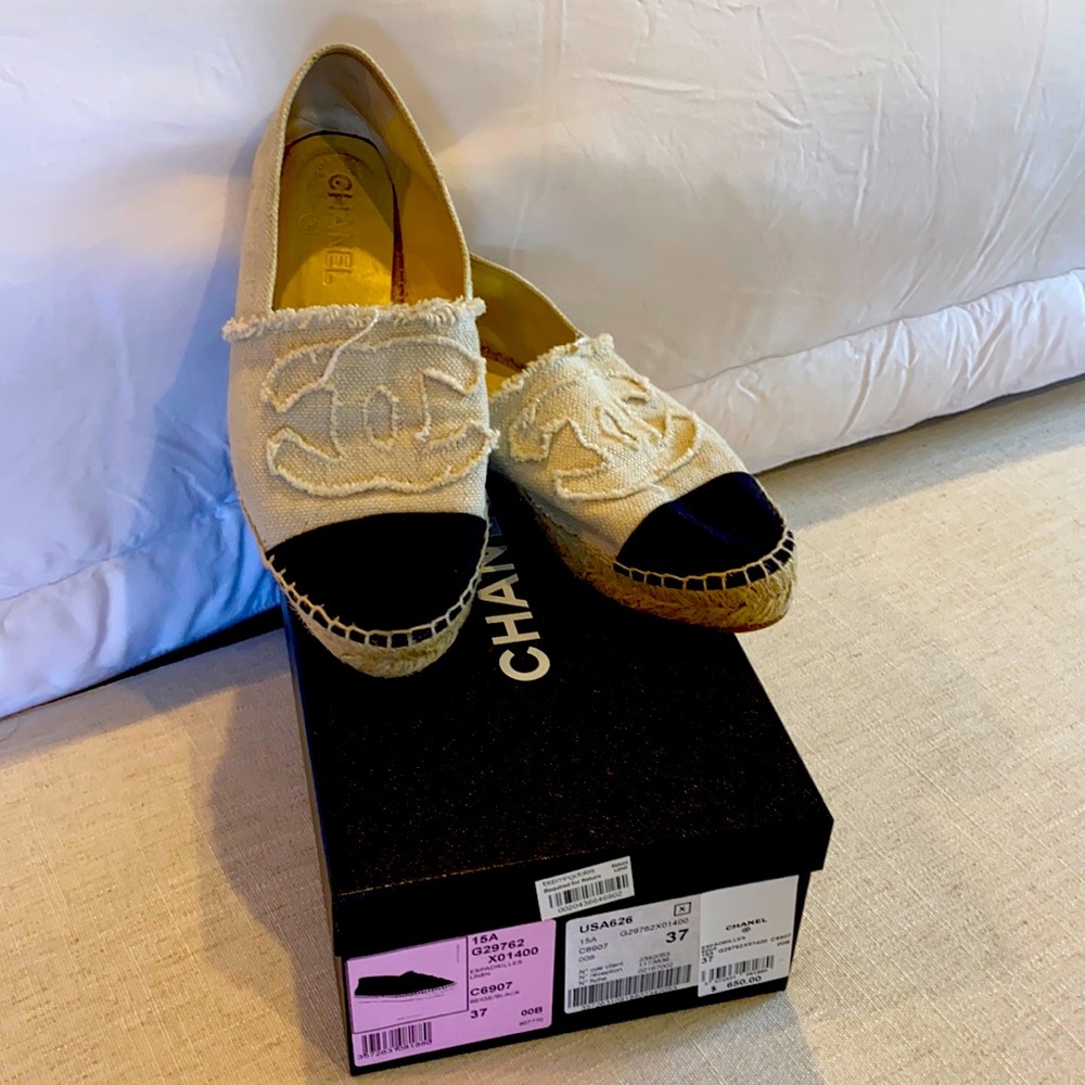 Chanel beige and black espadrilles